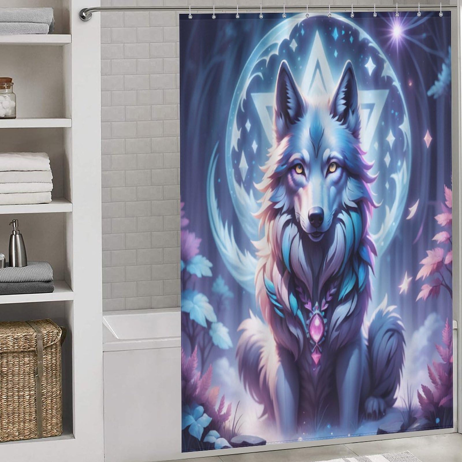 Rideau de douche loup imperméable et lavable en machine