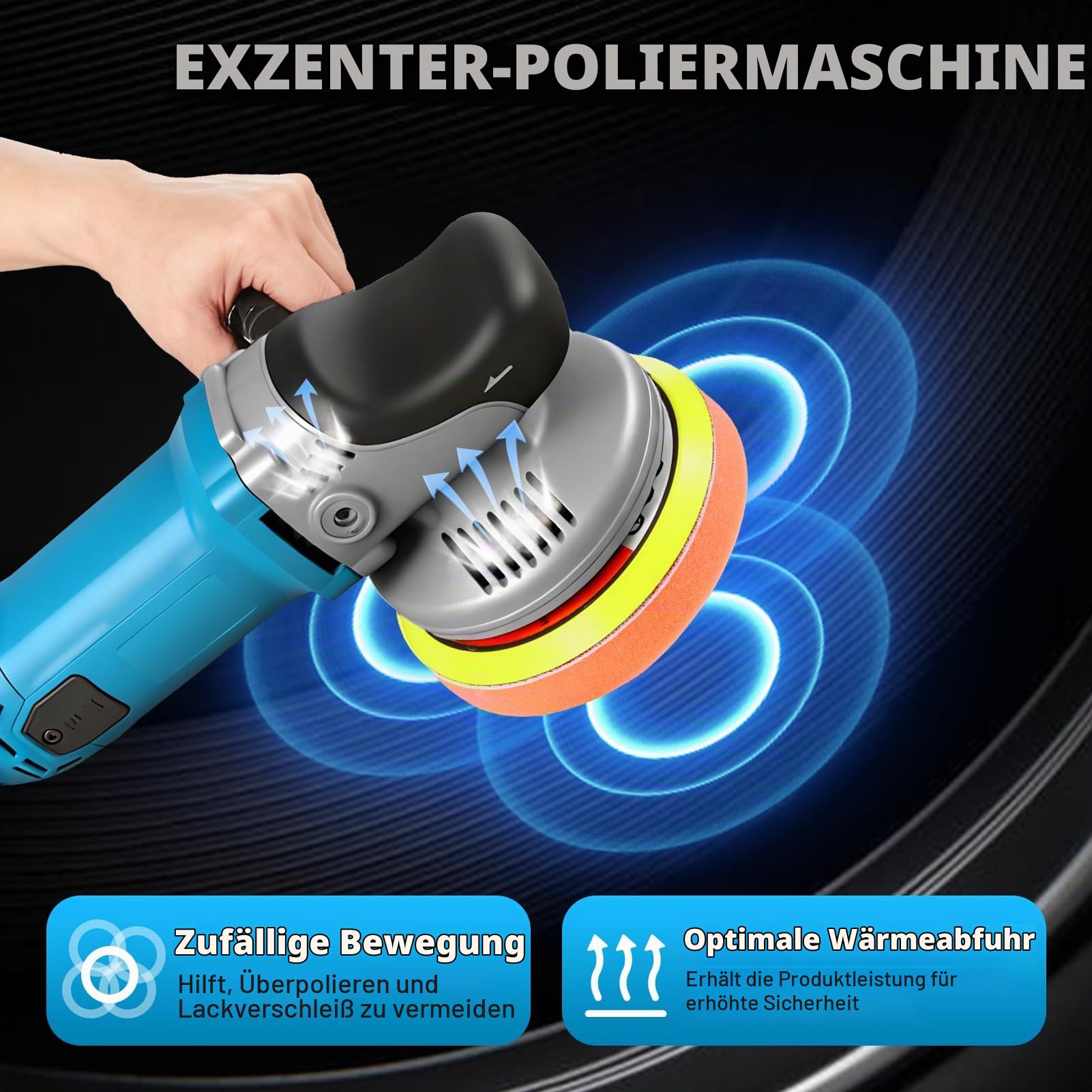Poliermaschine Auto Set, 1200W Auto Exzenter Poliermaschine, 26 pcs Professional Set, 8 Geschwindigkeiten, 2M Kabel, 6 Zoll Orbital Auto Politur für Wachsen/Autodetaillierung