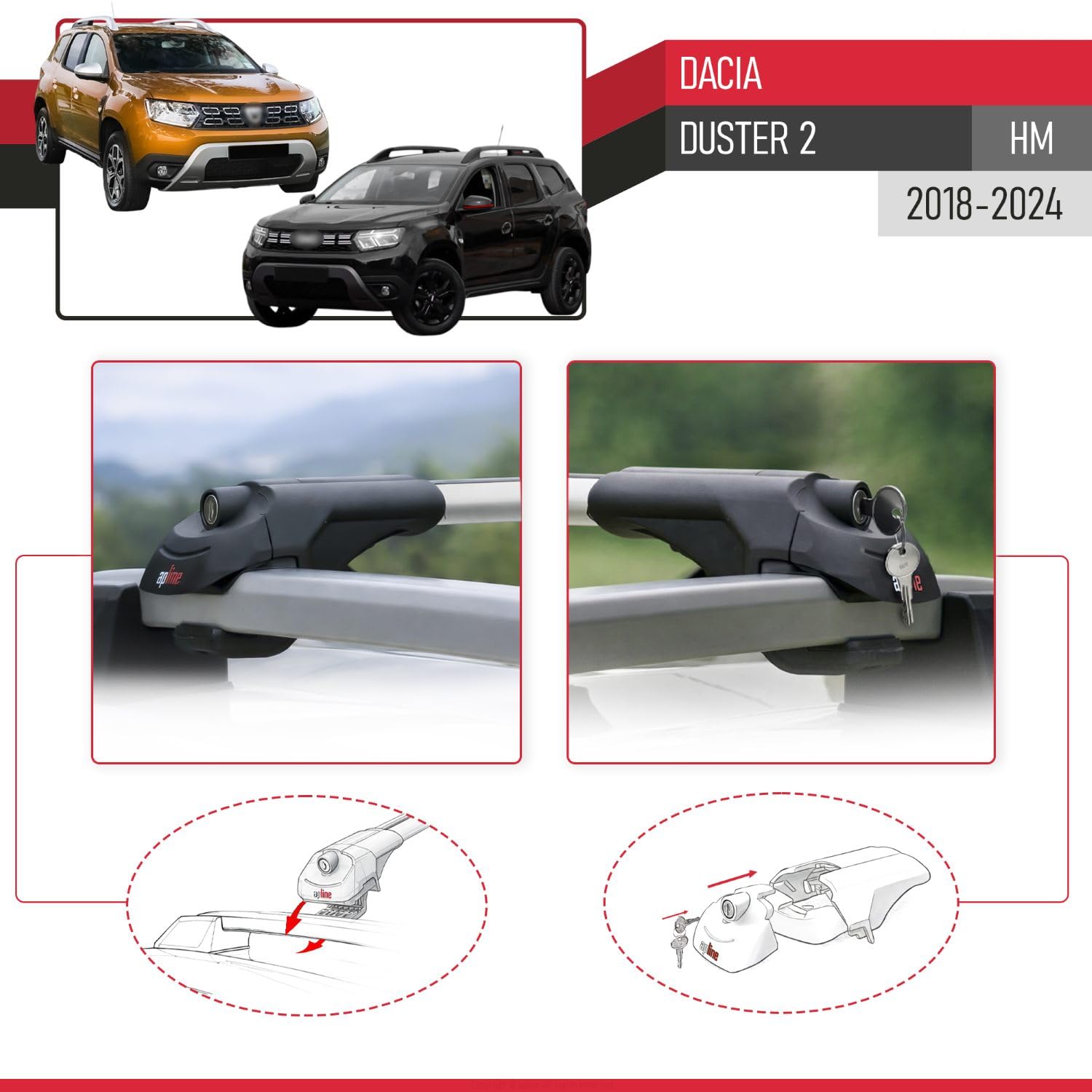 Kompatibel mit Dacia Duster 2 (HM) 2018-2024 ACE-1 Relingträger Dachträger Auto Gepäckträger Grau Aluminium 2 Stangen