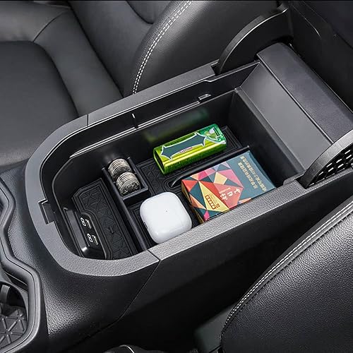 Bandeja organizadora de consola central compatible con Toyota RAV4 2025 2024 2023 2022 2021 2020 2019 Caja de almacenamiento para reposabrazos