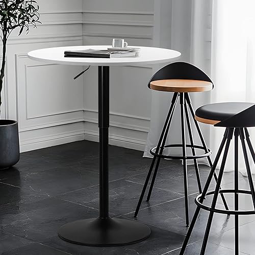 Miniatura 2 de MoNiBloom Mesa redonda blanca de altura ajustable, 31.5 pulgadas de diámetro, 29.8 libras, 36 pulgadas de altura máxima, diseño moderno, uso en