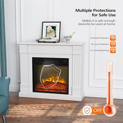 Miniatura 4 de Bonnlo Estufa eléctrica independiente de 32 pulgadas de ancho con llama realista, chimenea blanca, control remoto para habitación del hogar