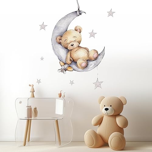 Miniatura 10 de Lindas calcomanías de pared de elefante con luna rosa y estrellas, calcomanías de pared para guardería, habitación de niños, sala de estar,