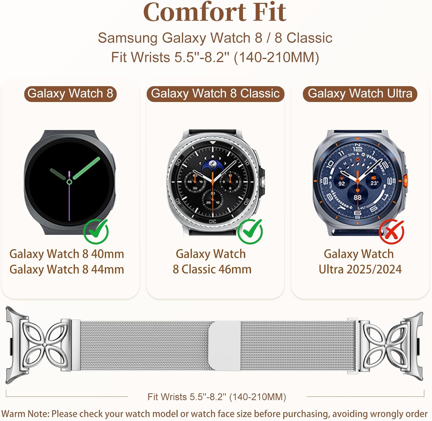 Getino Magnetic Metal Band Compatible with Galaxy Watch 8 / Watch 8 Classic Band, Milanese Floral Dressy Strap for Samsung Watch Bands Women 40mm 44mm 46mm - Silver - Image 5