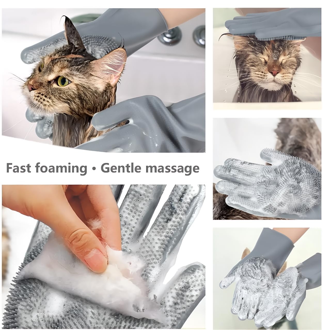 Pet Grooming Gloves, Silicone Brushing Mitts for Dogs and Cats, Blue