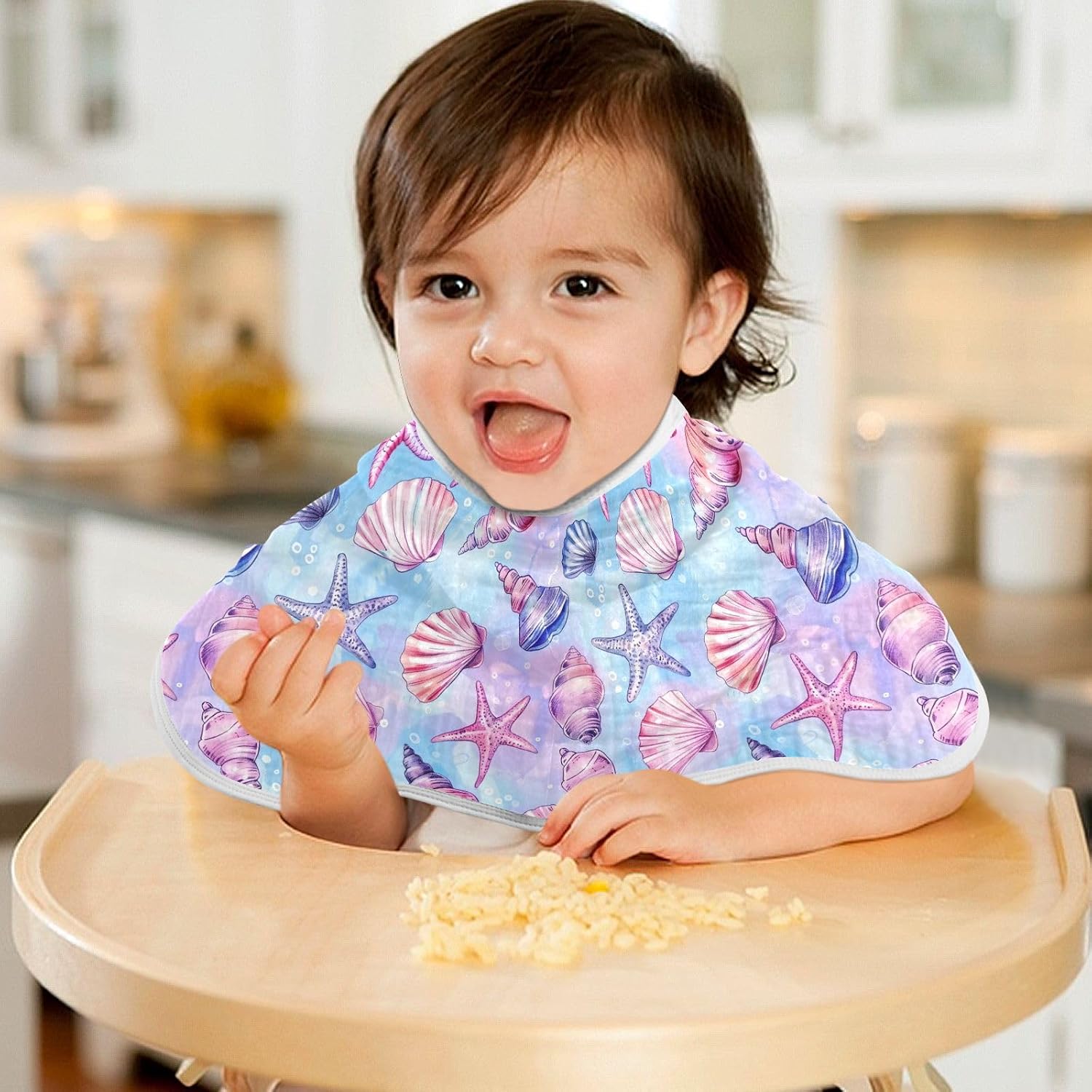 Conch and Shell Muslin Baby Burp Cloths Feeding Cloths Face Towel Soft and Absorbent Bibs for Newborn Boys Girl- 4 Pack