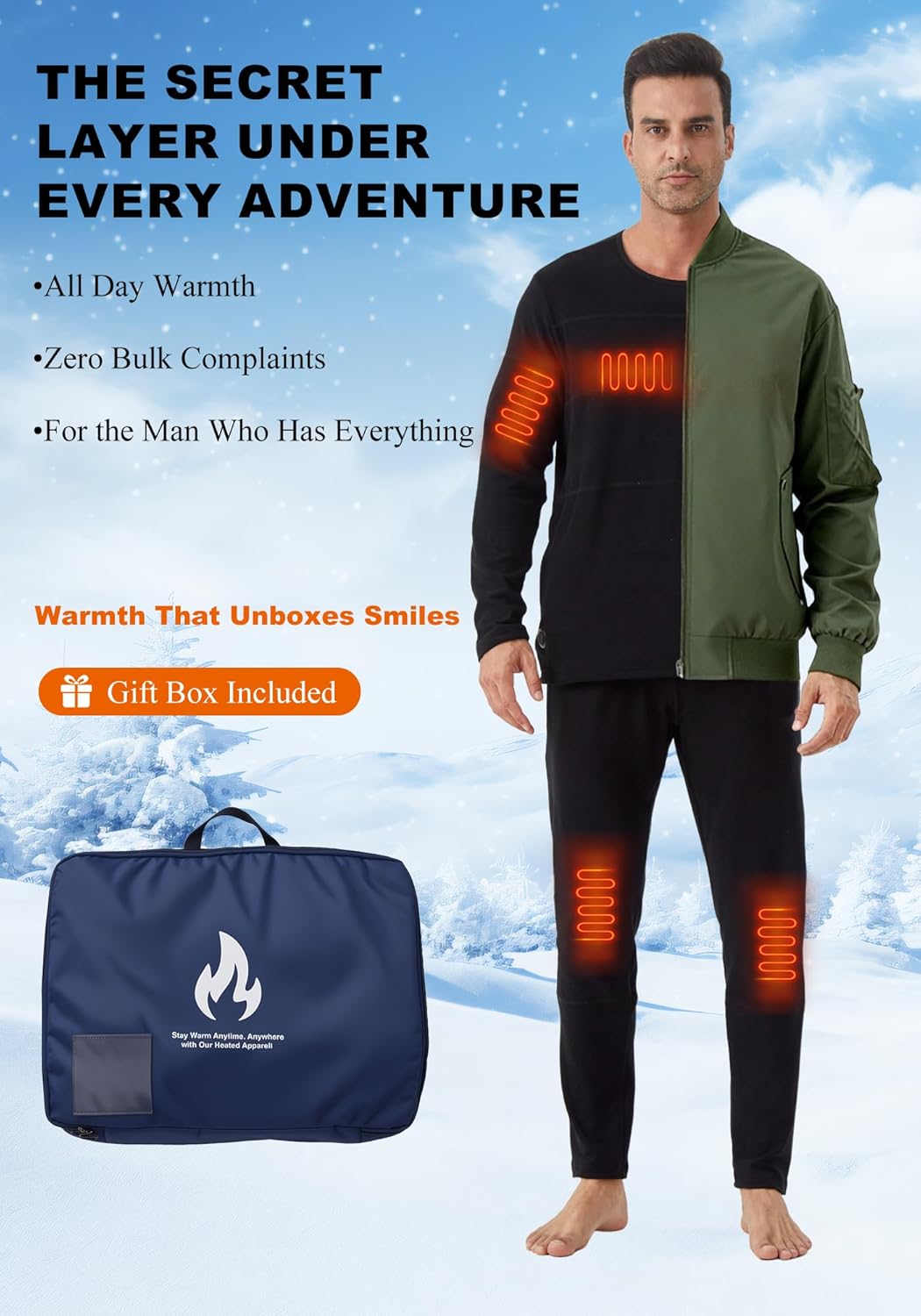 Men's Battery-Powered Heated Thermal Underwear with 2Pcs Batteries, Winter Heated Base Layer Men Hunting (Black, S) - Image 5