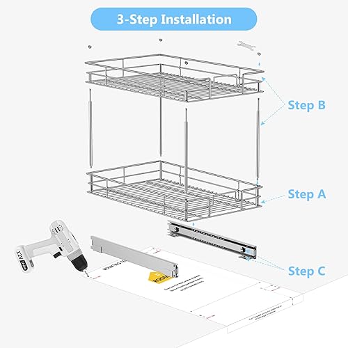 Miniatura 5 de LOVMOR Organizador de gabinete, organizadores de armario extraíbles de 2 niveles, 14 pulgadas de ancho x 21 pulgadas de profundidad, organizadores