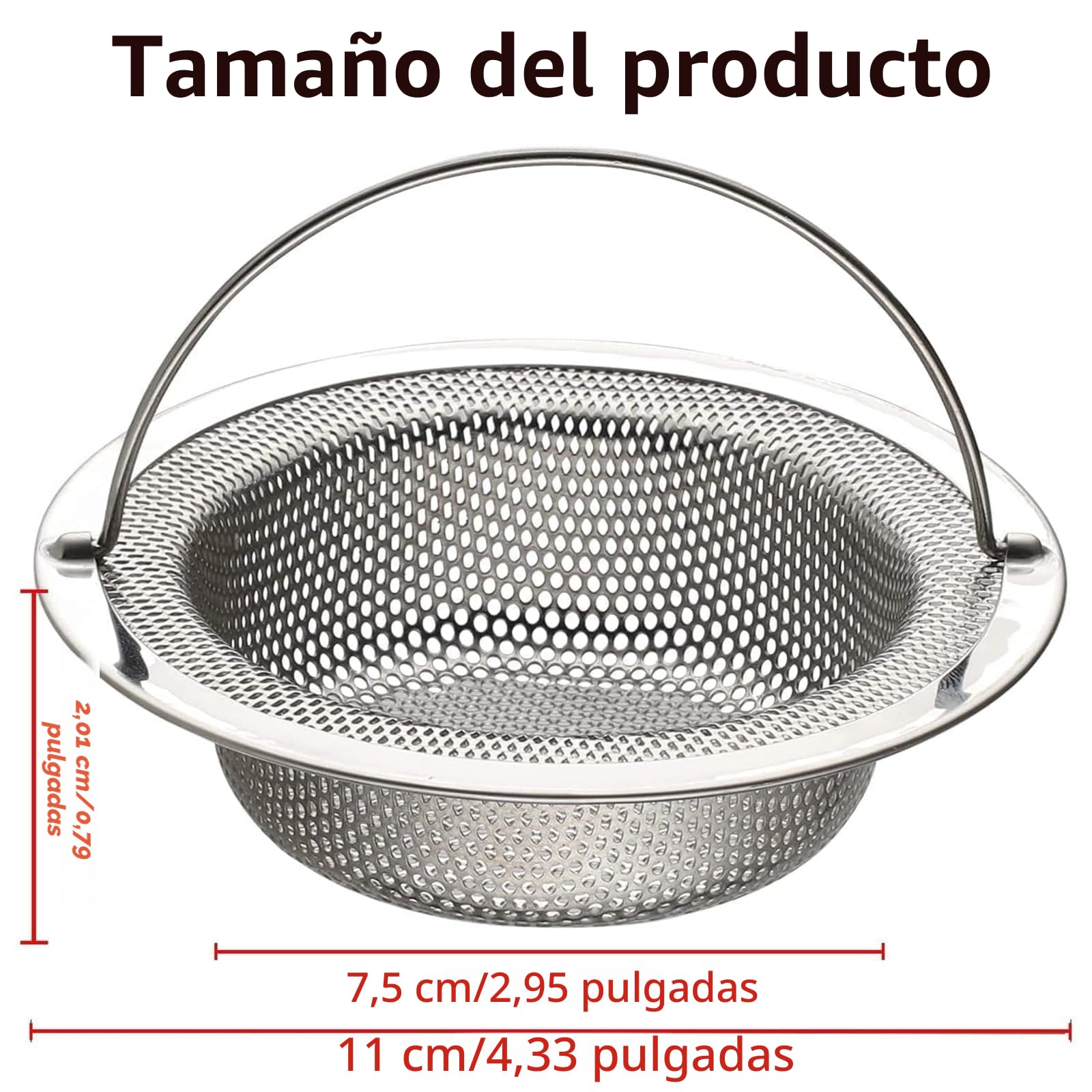 2 Piezas Colador Fregadero, Tamiz del Fregadero de Cocina del Acero Inoxidable, Filtro de Drenaje de Fregaderos con Asa para Evitar Obstrucciones, 11 cm x 2 cm