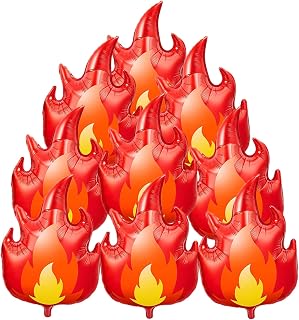 9 Pcs Fire Balloons 28 Inch Flame Balloons Decorations, Red Fire Balloon for Fireman Theme Birthday Party Supplies