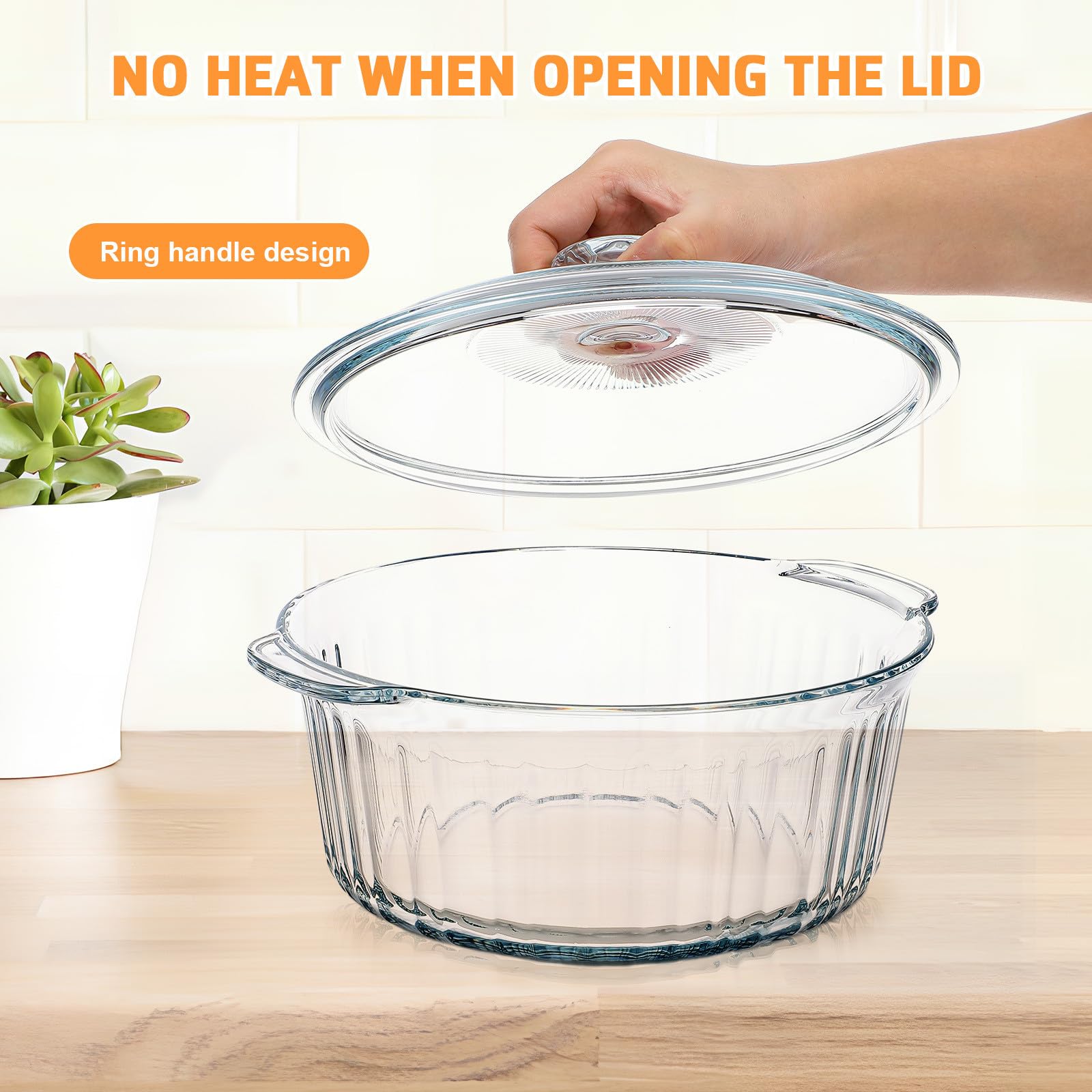Transparente Glasauflaufform Rund mit Deckel 2,4 L Ofenfest und Mikrowellengeeignet Robustes Kochgeschirr für Backofen und Servieren
