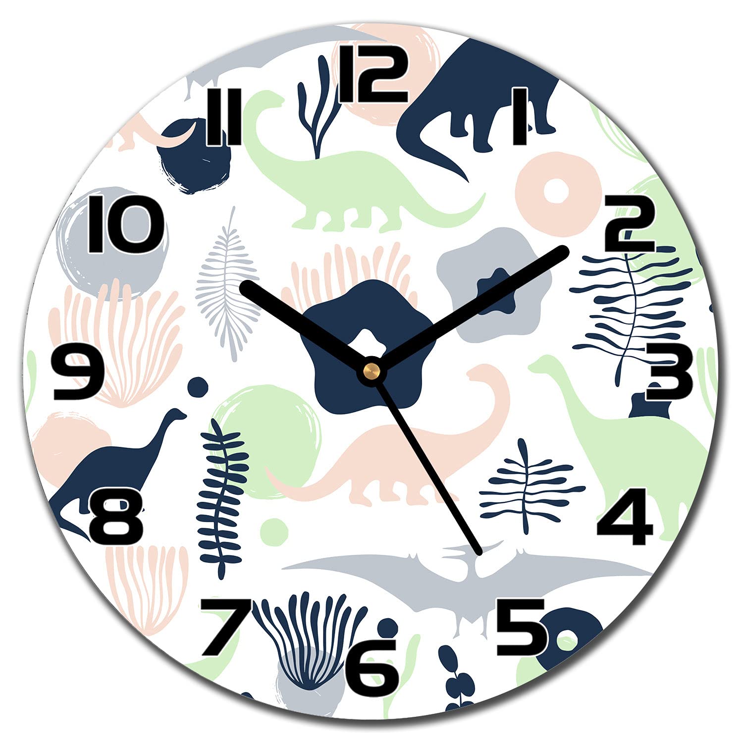 Horloge en verre de securite dinosaures 30 cm aiguilles noires anti-rayures