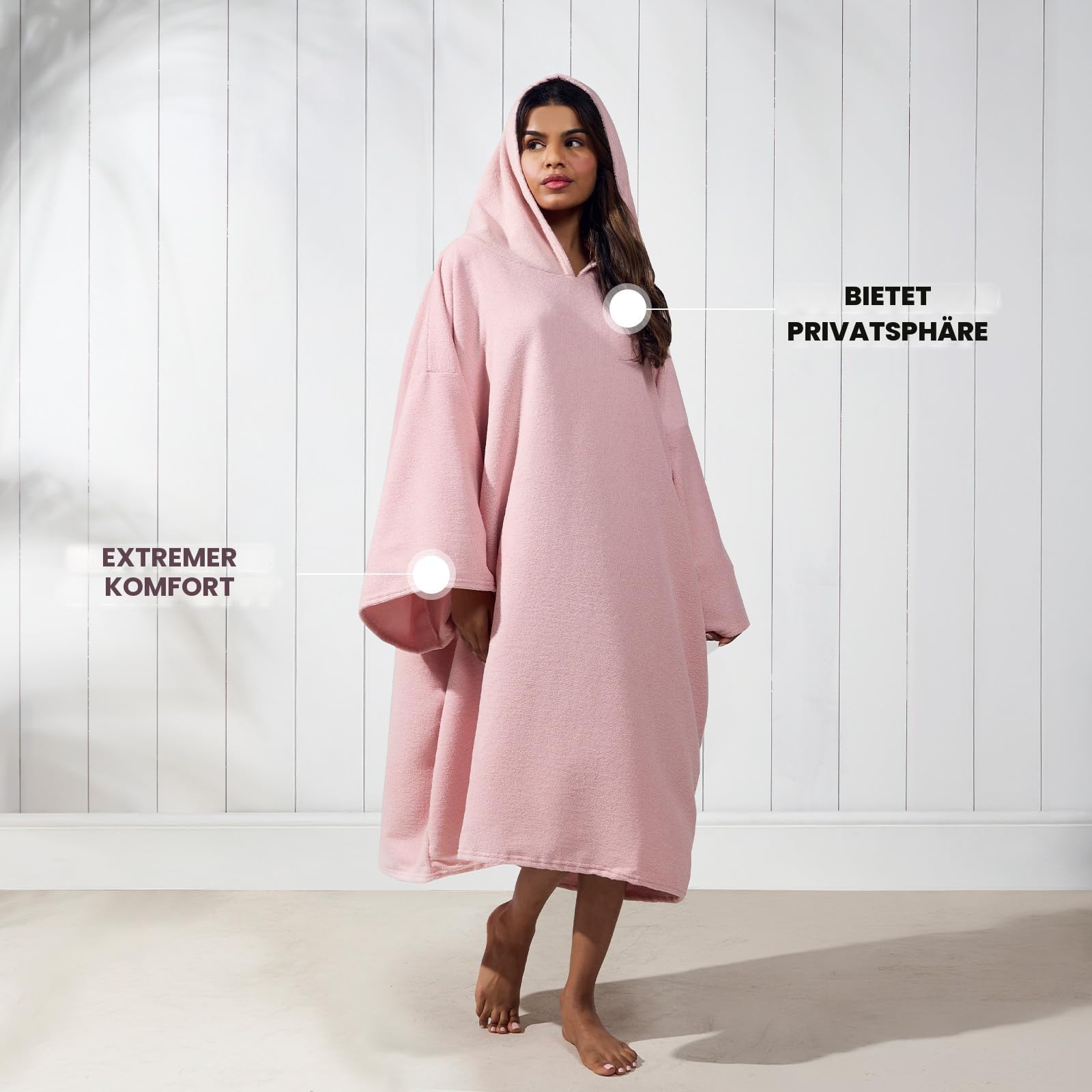 Brentfords Kapuzen Handtuch Poncho für Erwachsene, groß, zum Baden, Schwimmen, Surfen, Strand, saugfähige Mikrofaser, Damen und Mädchen, schnell trocknender Handtuch-Poncho, Blassrosa