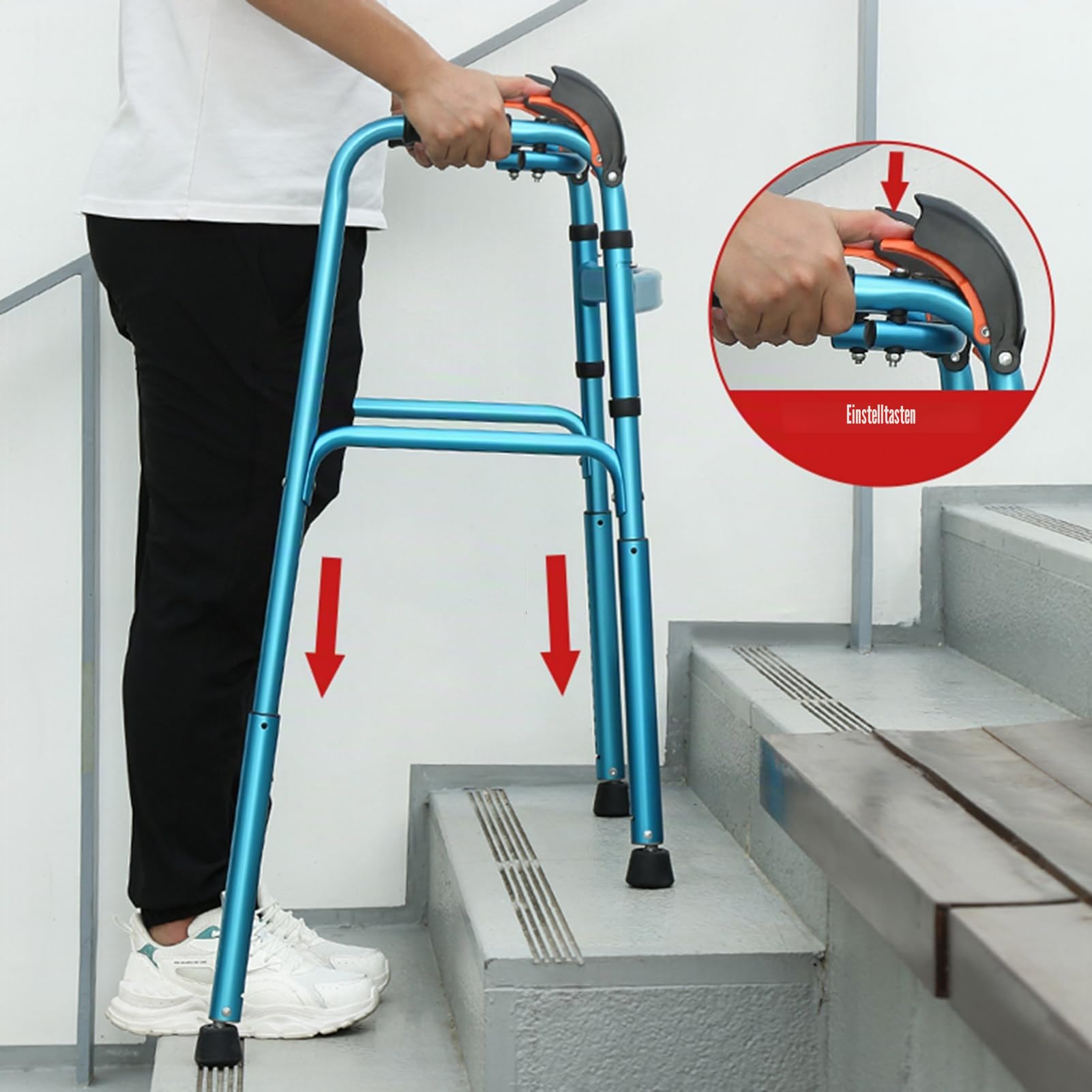 Treppensteiger-Standard-Gehhilfe, ermöglicht das einfache Auf- und Absteigen von Treppen, 15 Höhenverstellungseinstellungen, zusammenklappbares, leichtes Gehgestell zum Treppensteigen