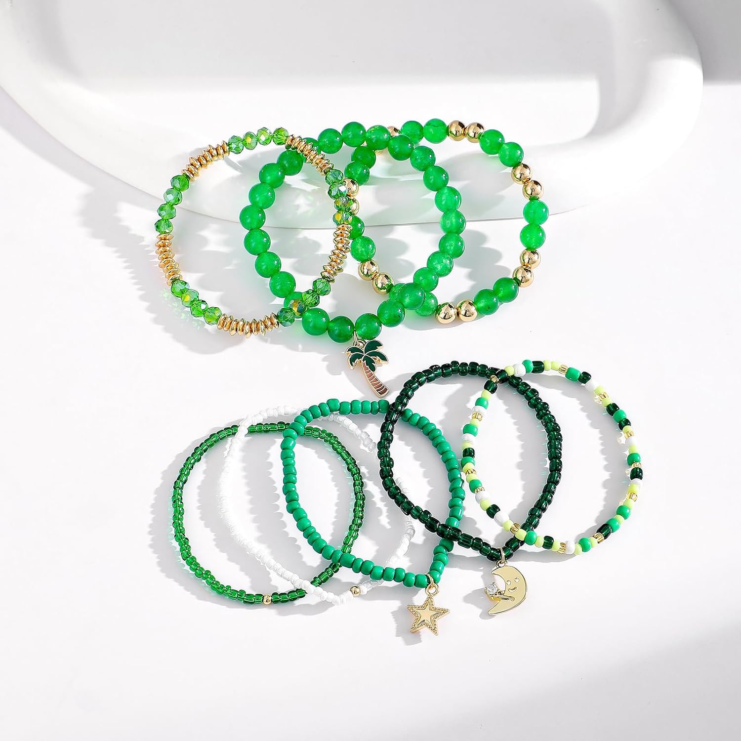 Shell Bracelet Seashell Boho Beaded Stretch Bracelets for Women Summer Beach Bracelets Starfish Charm Bracelet Stackable Gold Plated Bracelets Set for Women - Image 3