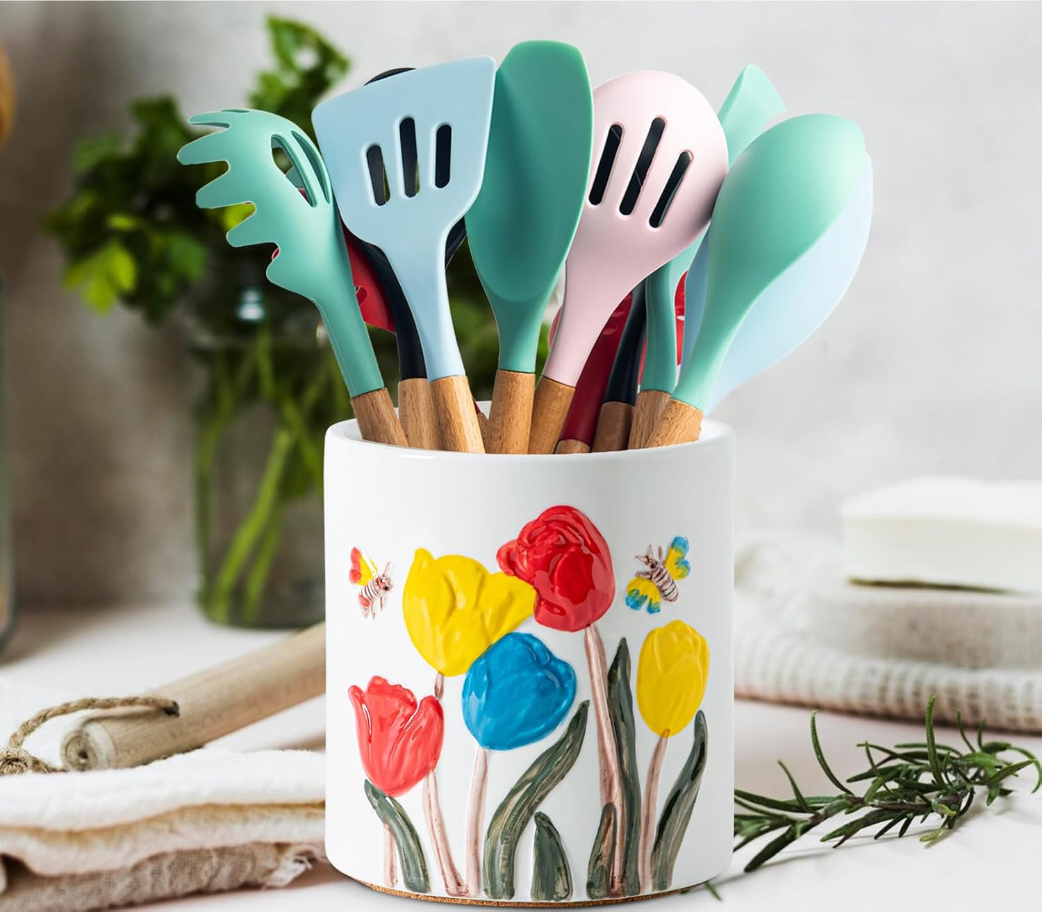 Tulip Ceramic Kitchen Utensil Holder White