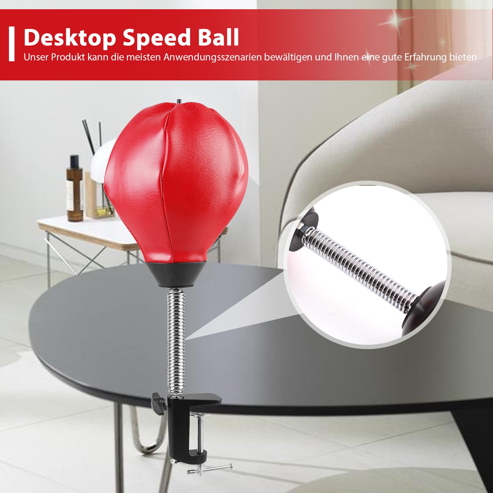 HOMURY Sacco da Boxe da Scrivania Con Morsetto: Mini Antistress Con Pompa Ad Aria, da Tavolo o in Piedi, 37 x 16 cm, Rosso