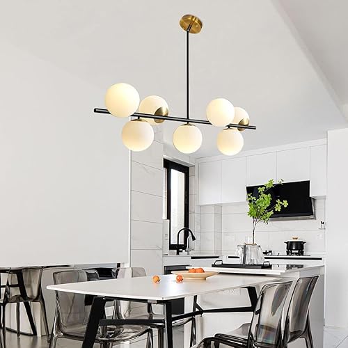 Miniatura 7 de KCO Lighting - Lámparas de araña negras modernas de latón cepillado colgante de globo de cristal para comedor, sala de estar, dormitorio (negro)