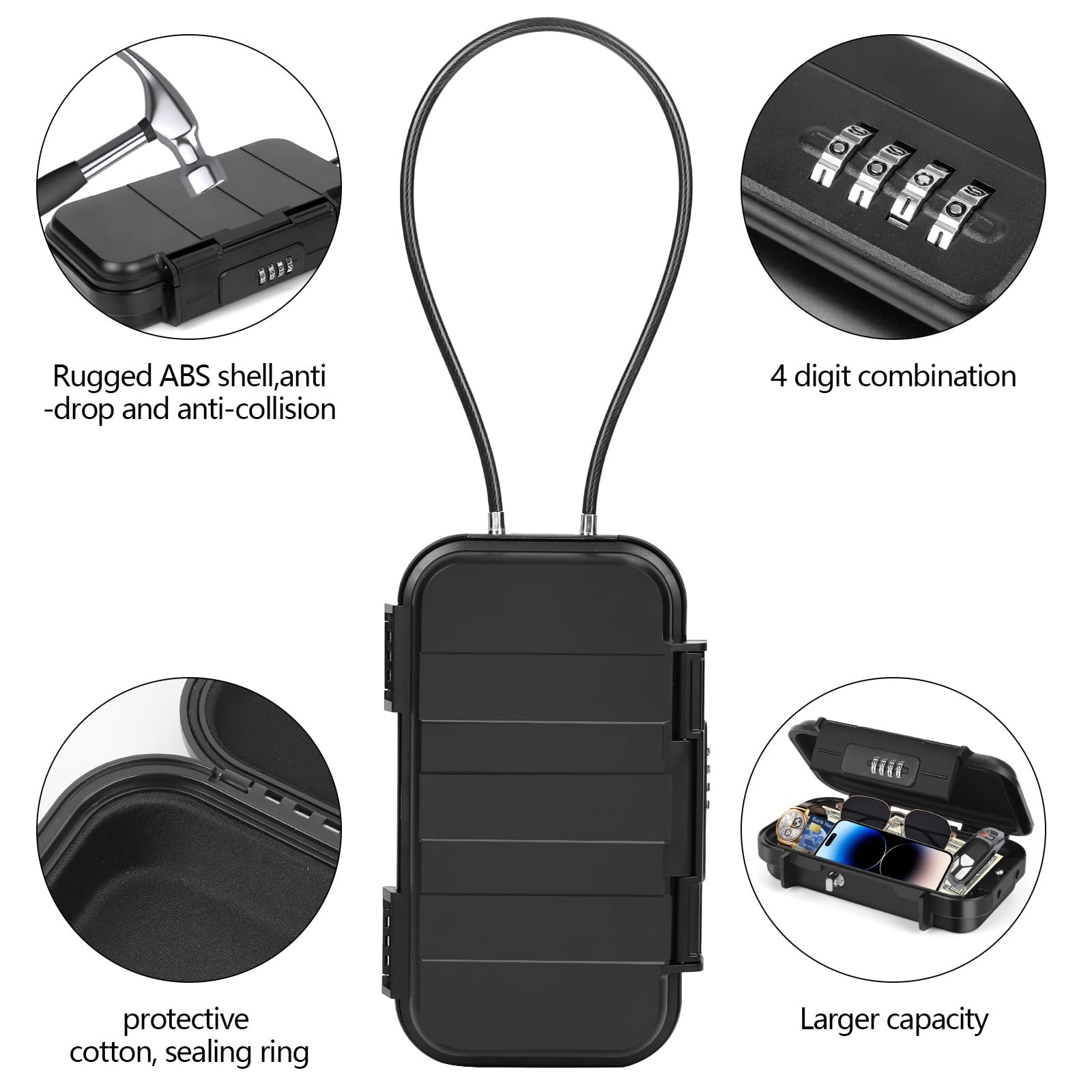 Portable Coffre-fort Étanche et Sécuritaire avec Câble Métallique Amovible, Boîte à Cadenas pour Clés de Voyage ou Bureau