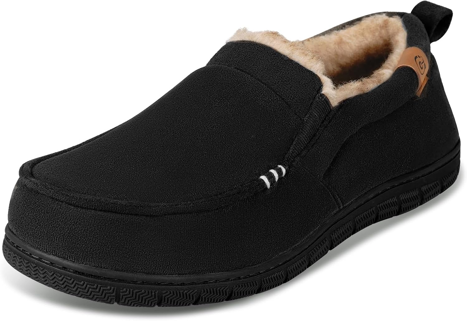 Garonne Men's Moccasin Slippers with Memory Foam, Fuzzy House Shoes with Non-Slip Rubber Sole for Indoor/Outdoor