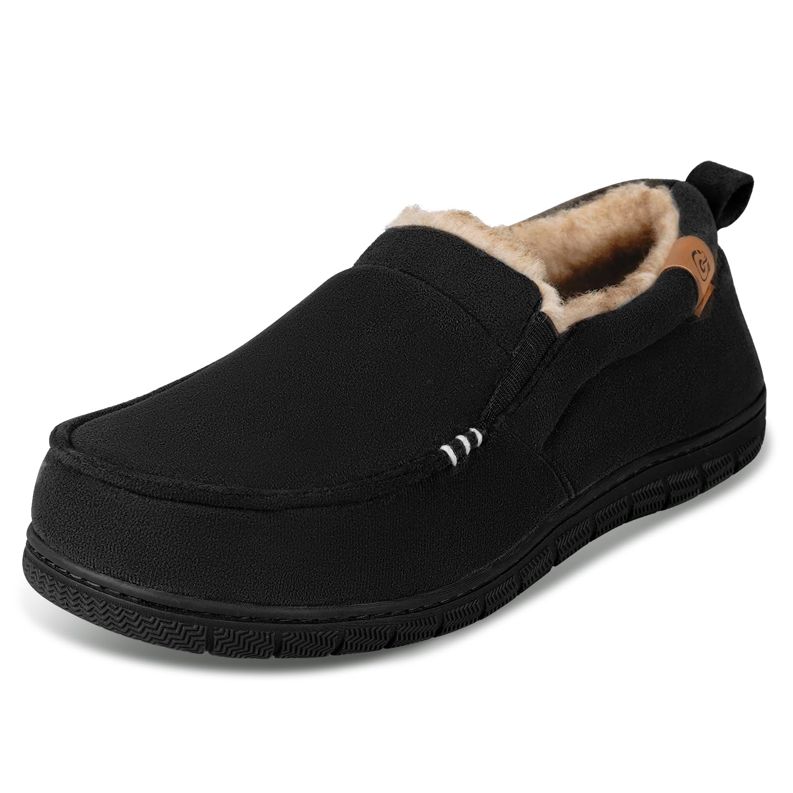 Garonne Men's Moccasin Slippers with Memory Foam, Fuzzy House Shoes with Non-Slip Rubber Sole for Indoor/Outdoor