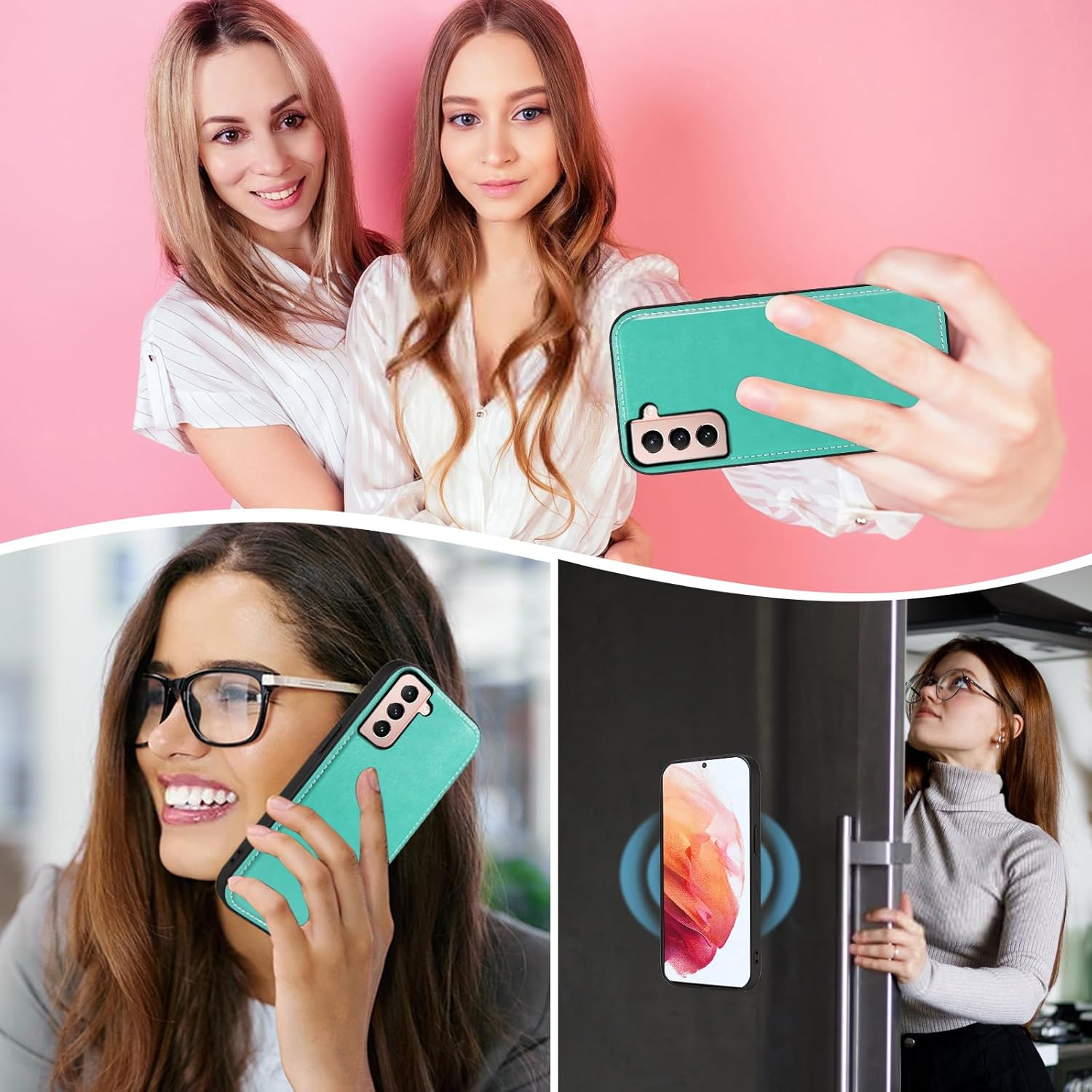Asuwish Phone Case for Samsung Galaxy S21 5G 6.2 inch Zipper Wallet Detachable Cell Cover with Tempered Glass Screen Protector Wrist Strap Mandala Flower Credit Card Holder S 21 21S G5 Women Men Green