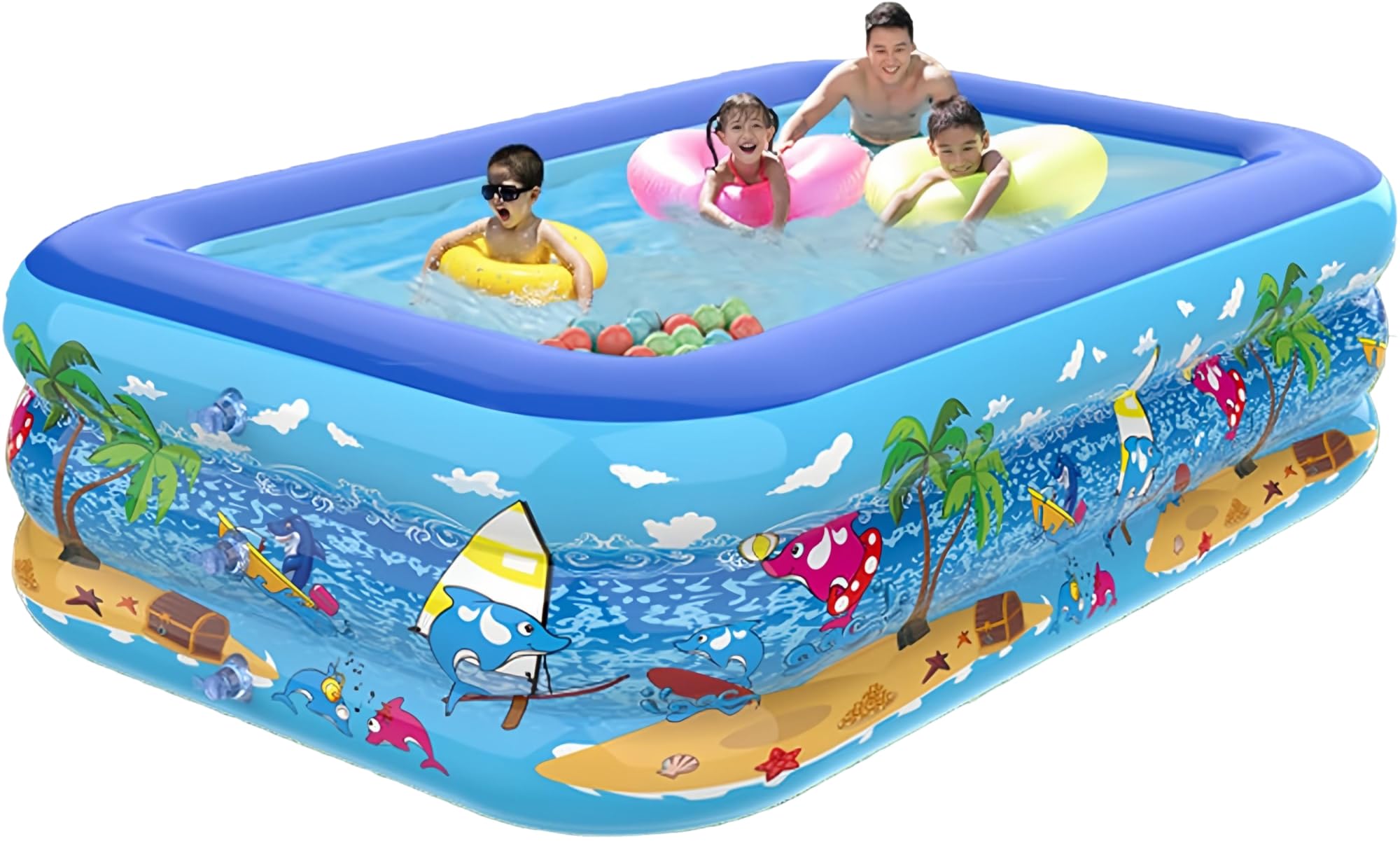 LinJie Inflatable Swimming Pools,150x 105x 50Cm Thickened Family Swimming Pool for Toddlers, Foldable Kids Pool,For children and adults Outdoor/Garden/Backyard/Summer Water Party