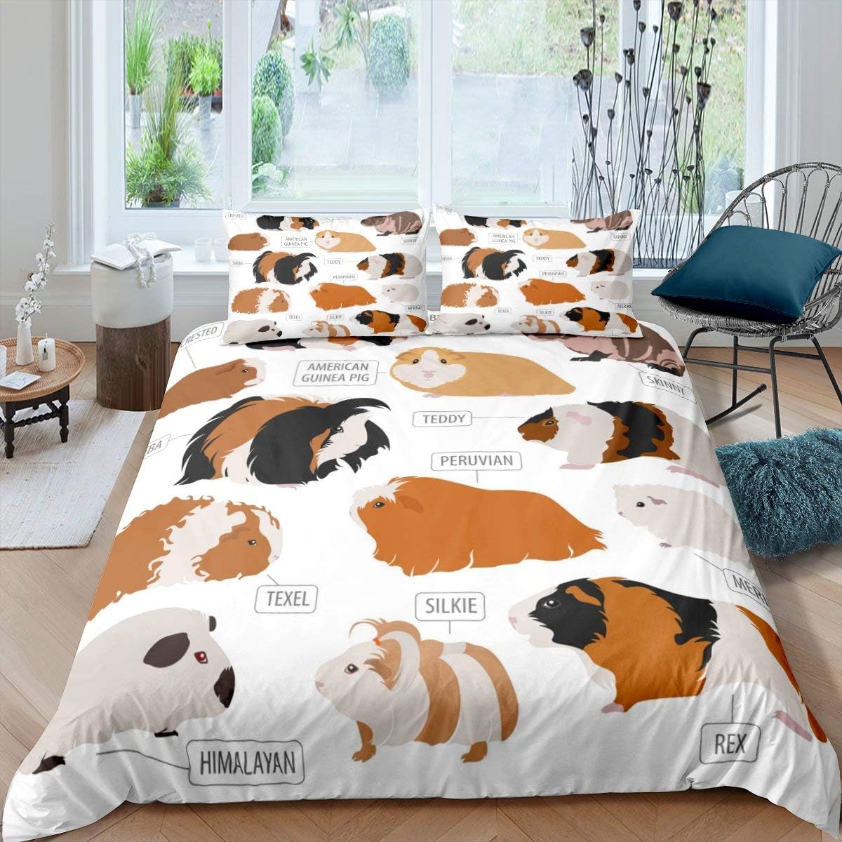 Erosebridal Guinea Pig Comforter Cover Kids Cartoon Duvet Cover for Child Boys Girls Cute Guinea Pig Bedspread Cover Queen Size Rodents Wildlife Animals Bedding Set for Room Dorm Decor