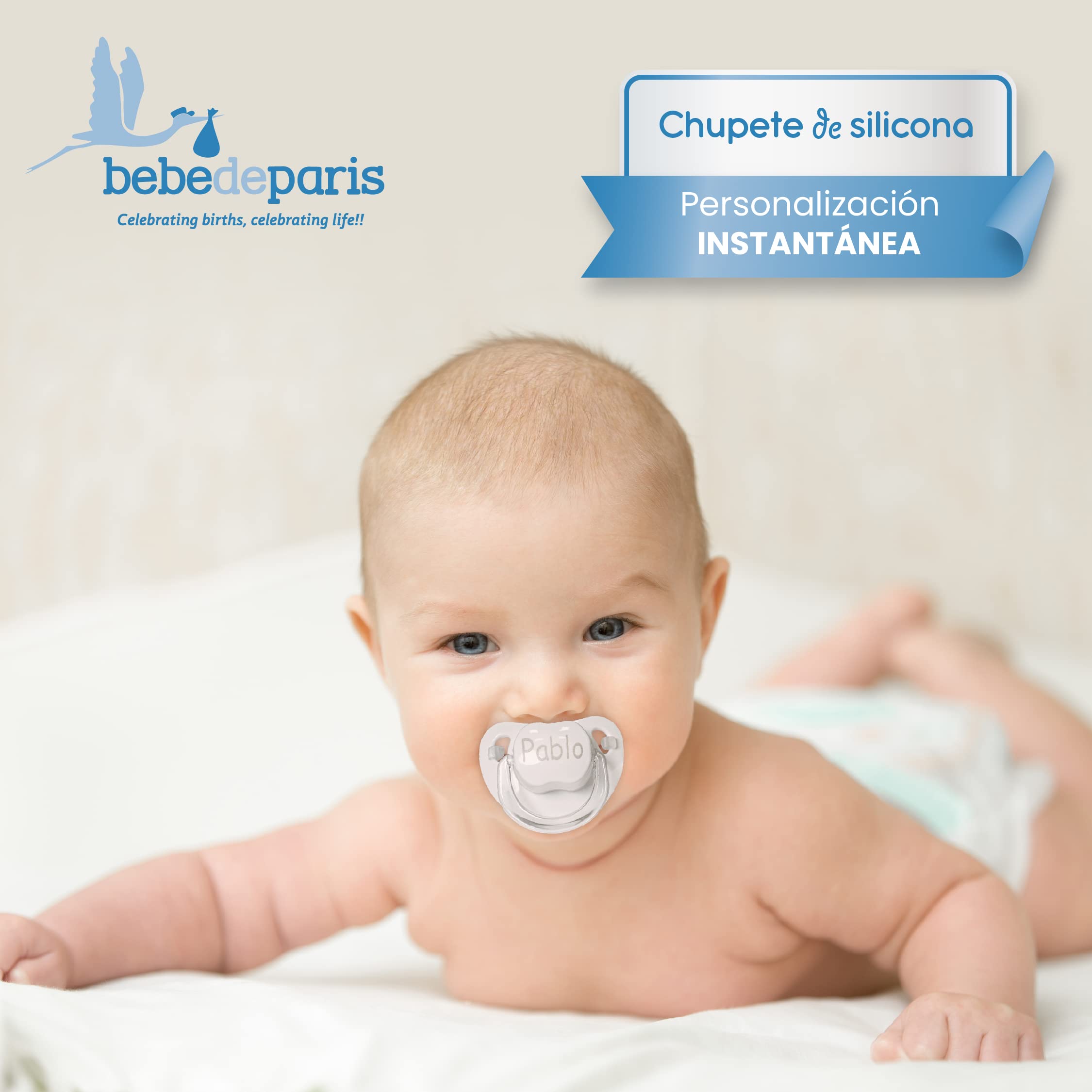 Regalos Originales para Bebés Recién Nacidos | Babero bordado con interior plastificado (Babero + 2 Muselinas | Azul) | BebeDeParis