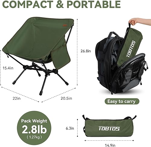 Miniatura 3 de TOBTOS Silla de camping ultraligera, silla plegable portátil, silla de camping compacta con bolsa de transporte para campamento al aire libre,