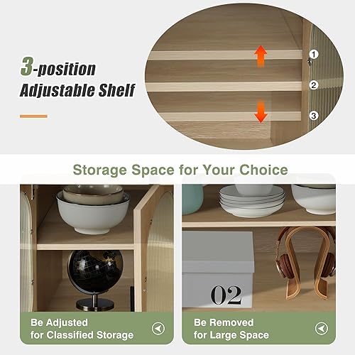 Miniatura 6 de Aparador de cocina con 3 cajones y 4 puertas de cristal, mesa consola grande con estantes ajustables, armario de almacenamiento independiente para