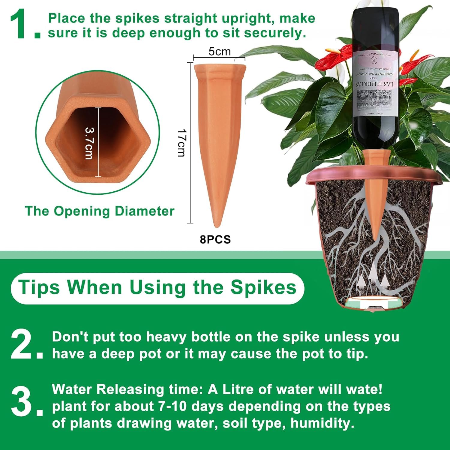 Coni Irrigatori per Piante,Strumenti per Irrigazione,Irrigazione Automatica per Piante da Interno,Kit da 8 Coni per Piantes,Pianta Acqua Dispositivi per Giardino Casa All'aperto per Vacanza
