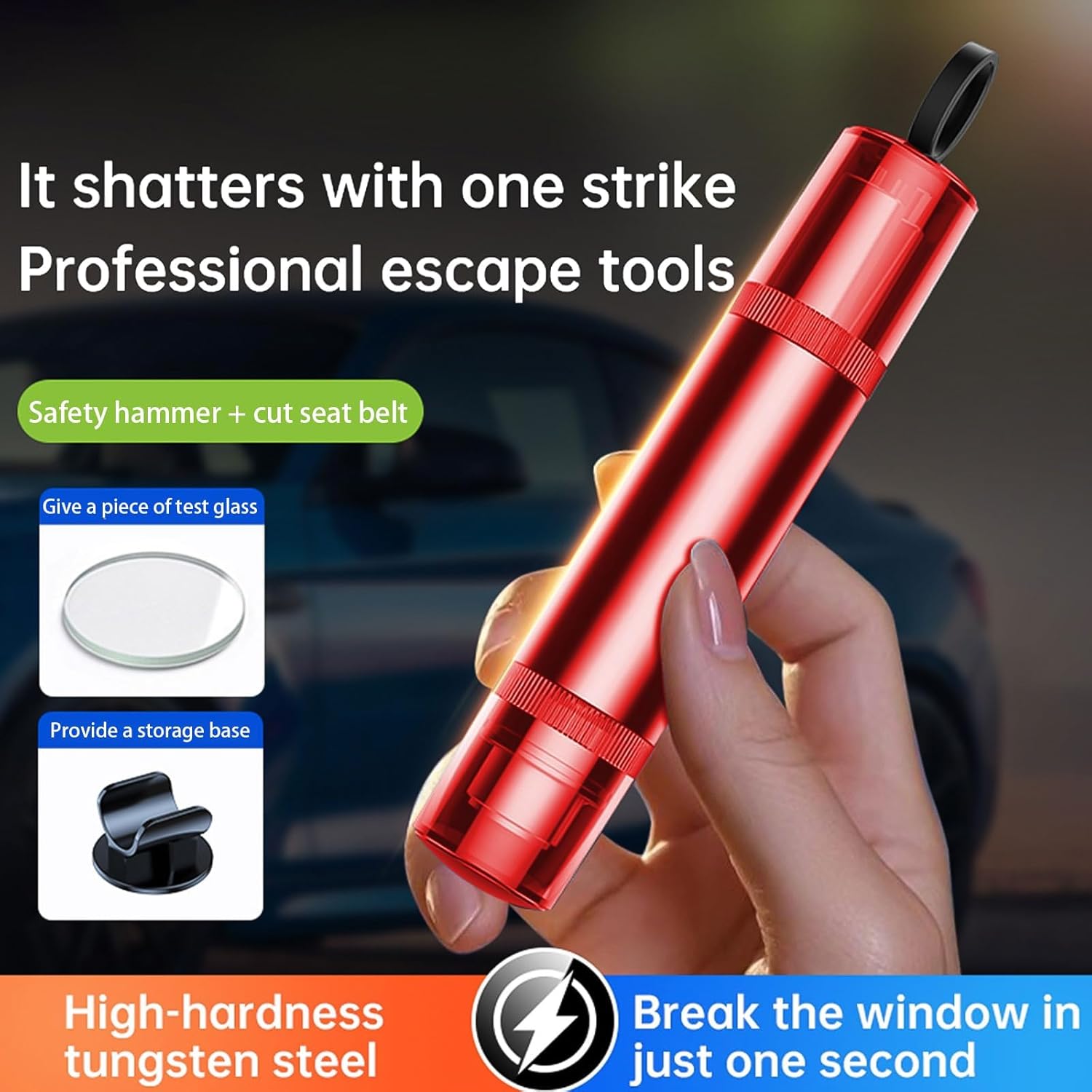 2-Pack Emergency Car Hammers with Seatbelt Cutter – 2-in-1 Multi-Functional Auto Glass Smasher, Portable Mini Safety Hammer for Car/Bus Rescue,Rot