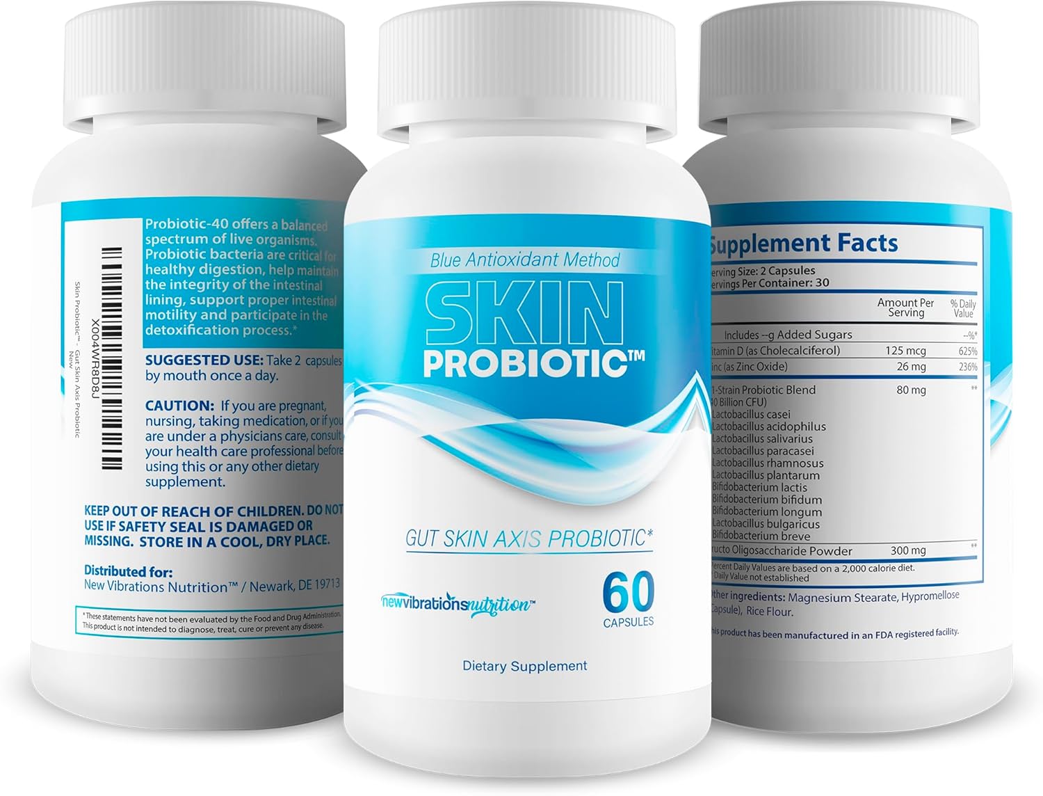Skin Probiotic Blue Antioxidant Method For Skin And Gut - Our Best Anti Aging Skin Supplement - Anti Wrinkle Supplements For Women & Men - Prime Biome Probiotics Anti-Aging Reactivate Capsules