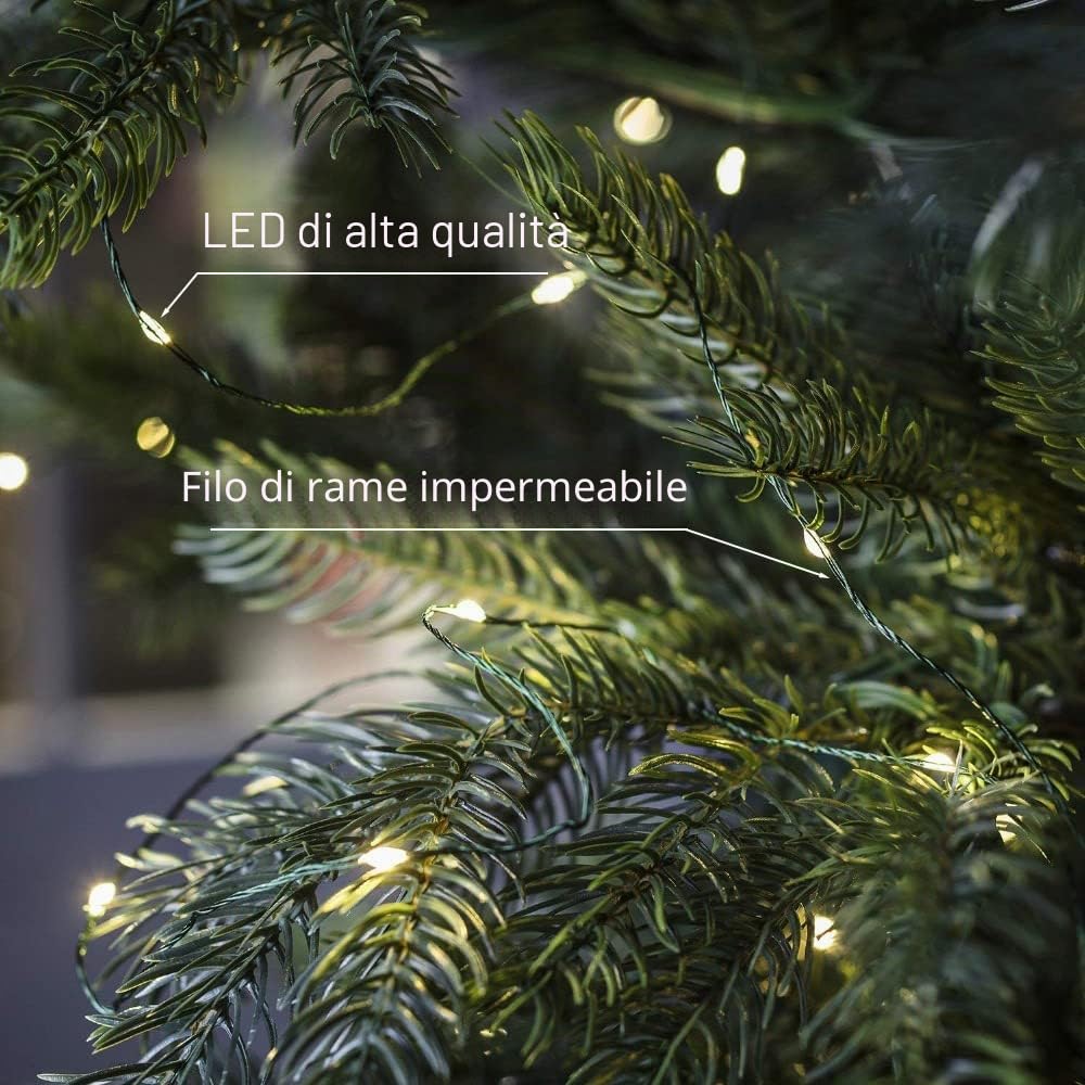 Catena Luminosa 120m 1200 LED per Esterni, Filo Verde, Bianco Caldo, Impermeabile con Telecomando, Luci Decorative Plug-in per Albero di Natale, Patio, Giardino, Cortile, Matrimonio