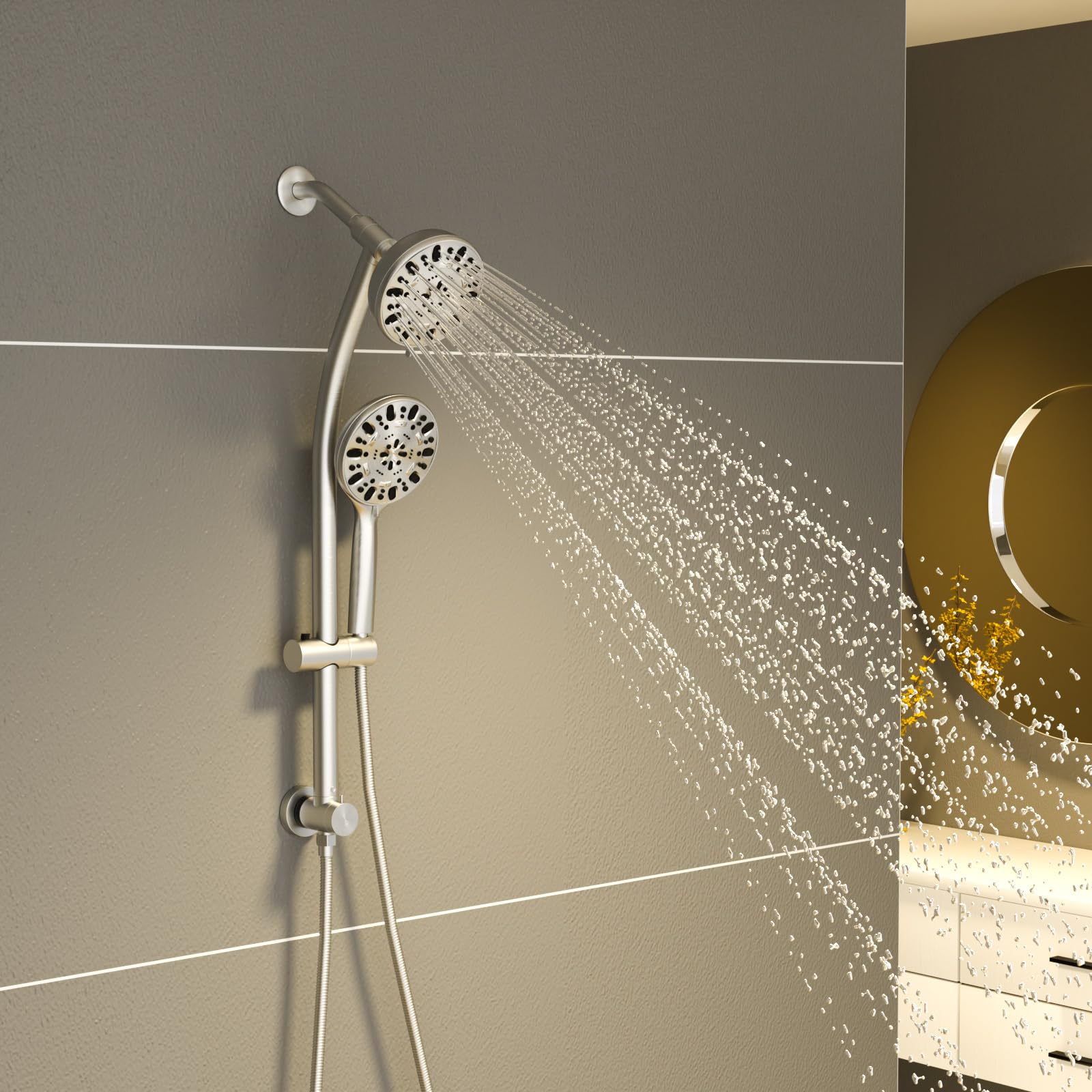 Sarlai Shower Mixer Set,7 Spray Jet Modes Adjustable Shower Riser Rail Kit,4.7 Inch Shower Head and Hose for Bathrooms,Shower Head 2-Way Diverter,Brushed Nickel - Image 2