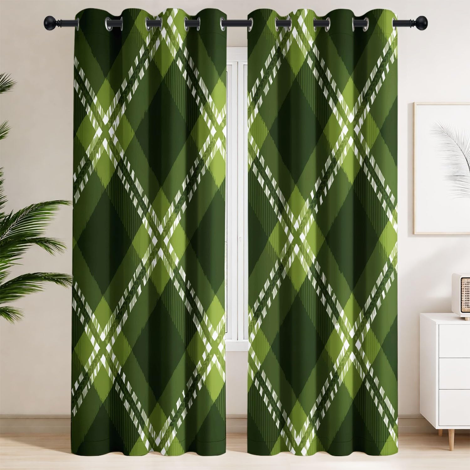 Générique Paire de Rideaux Britannique, Carreaux | Rideaux à Oeillets avec Isolation Thermique et Phonique - Style Tartan, Carreaux, Grille pour Le Salon et la Chambre à Coucher