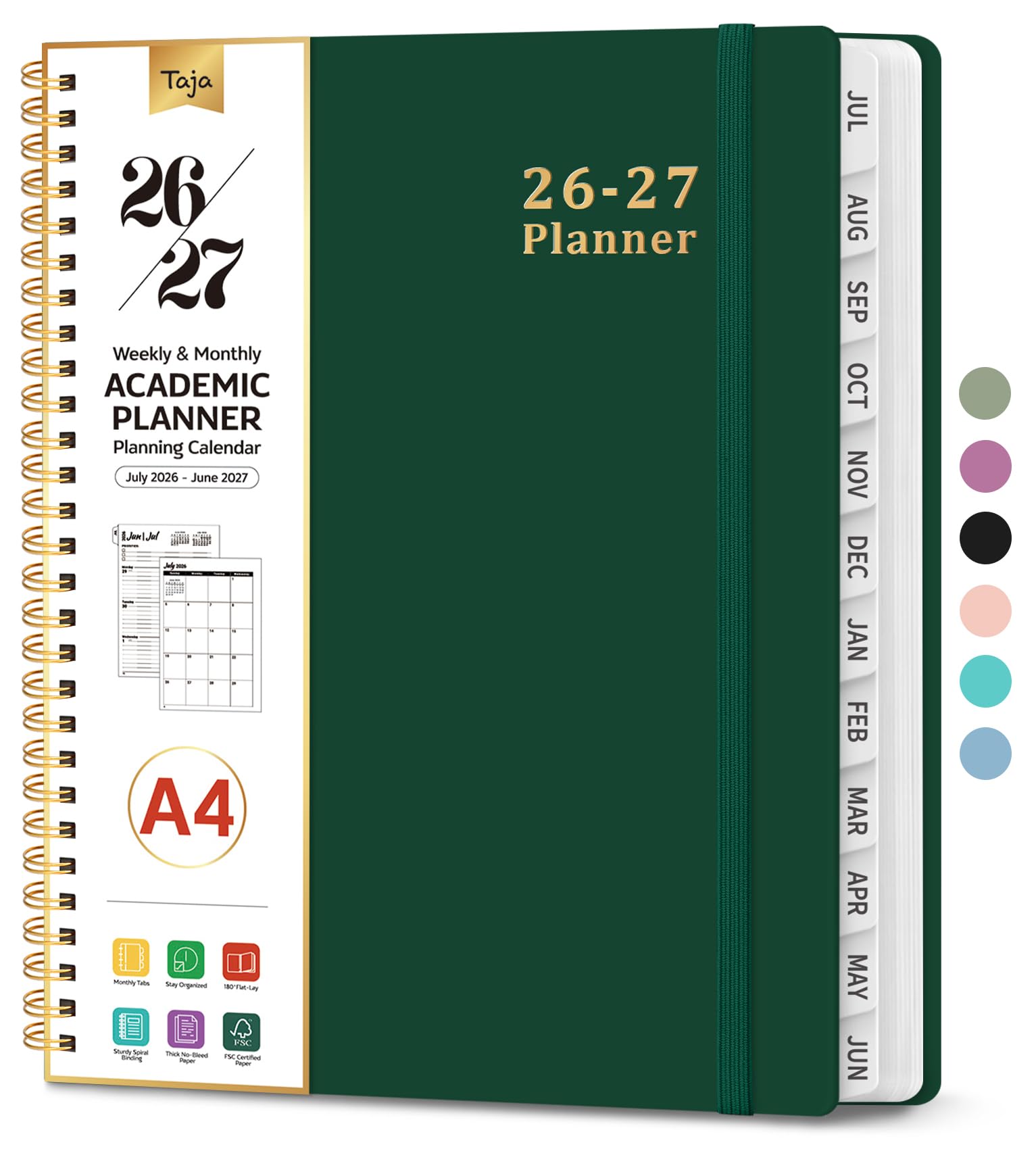 Planner 2026-2027, Weekly and Monthly Calendar Academic Planner for Women, July 2026 - June 2027, Spiral Bound School Planning Tool, Perfect for Teacher, Student, Women & Men, A4 (8.5" x 11"), Dark