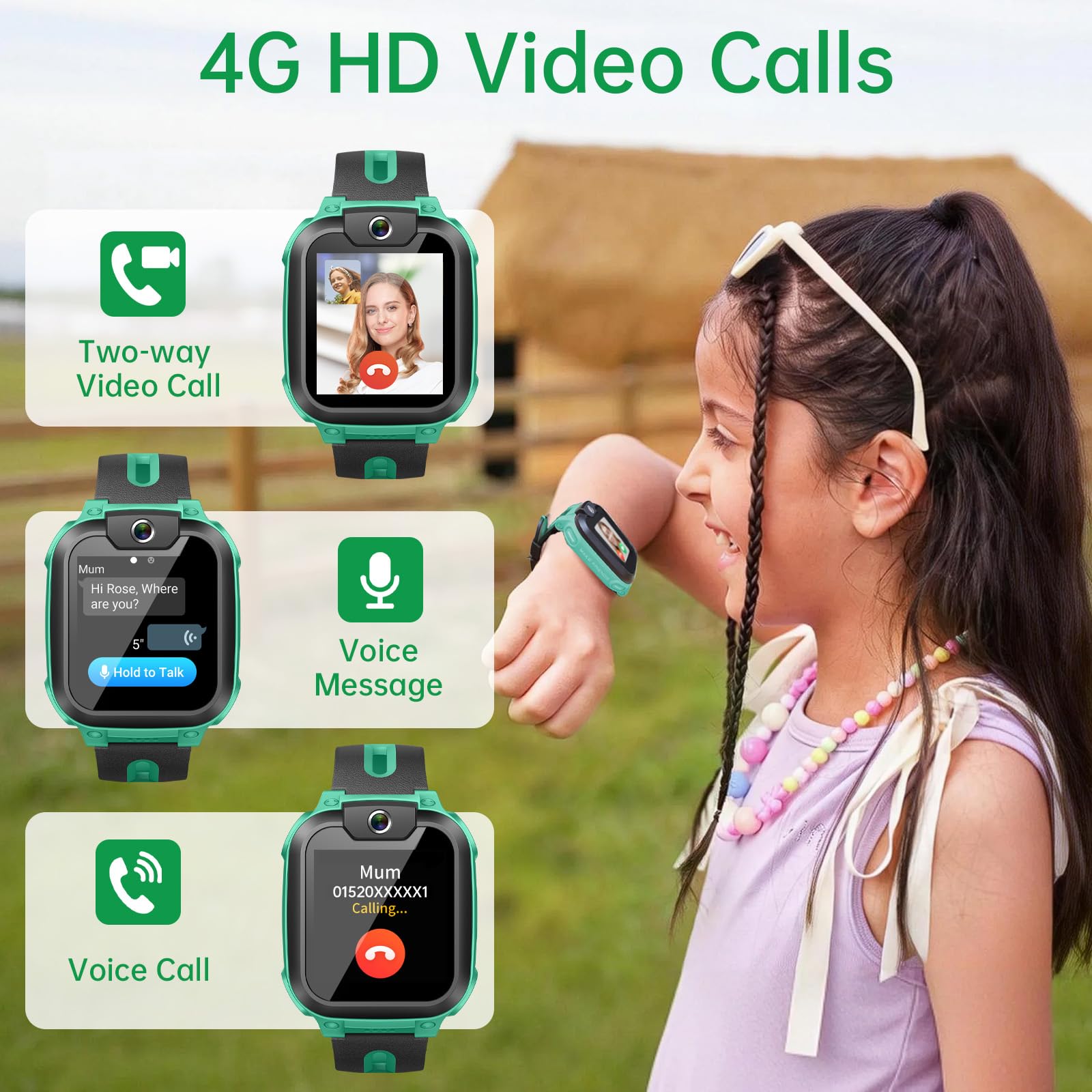imoo Z1 Reloj Inteligente niño，smartwatch niños con GPS y Llamadas， 4G Smartwatch Niños con Tarjeta SIM y Video HD，IPX8 Reloj Inteligente niño Resistente Agua (Z1, Verde)
