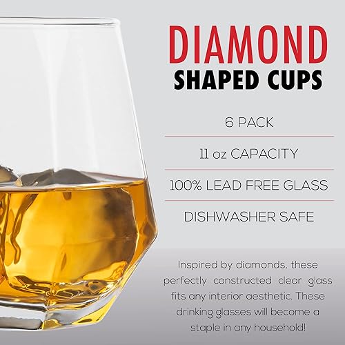 Miniatura 2 de Vasos de whisky de diamante, juego de 6 copas de vino sin tallo, diseño geométrico inclinado, vasos de whisky rodantes, copa con forma de diamante,