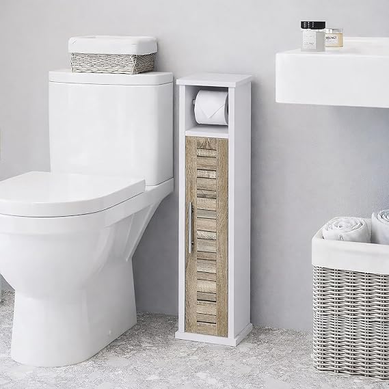 Small Toilet Paper Storage Cabinet, Vented Door, Freestanding, Brown