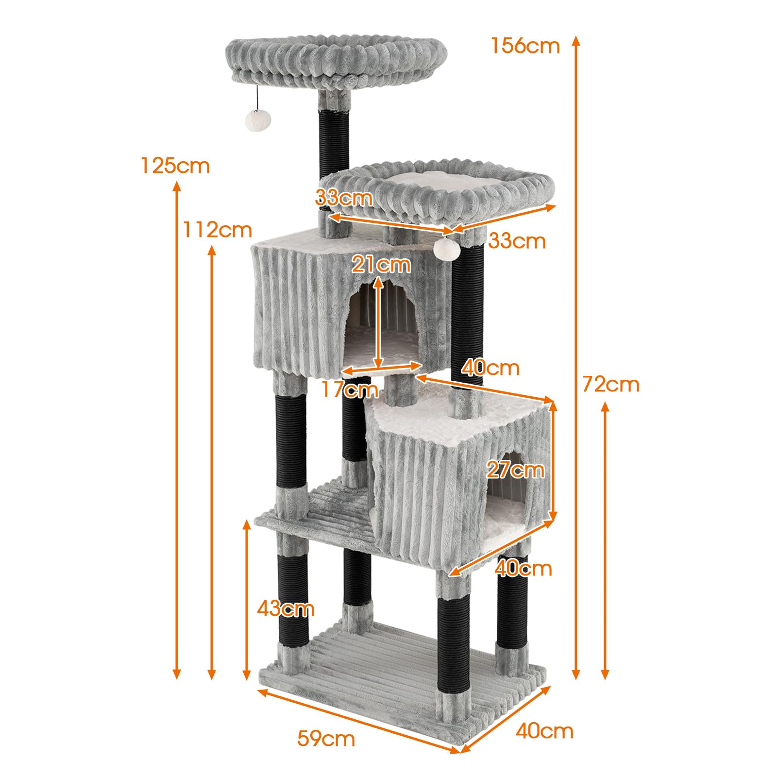 GOPLUS Árbol Rascador para Gatos de Varios Niveles, Torre para Gatitos de Interior con 2 Camas, 2 Posaderos, Postes Rascadores y Superficie de Peluche, Centro de Actividades para Gatos con 2 Pompones