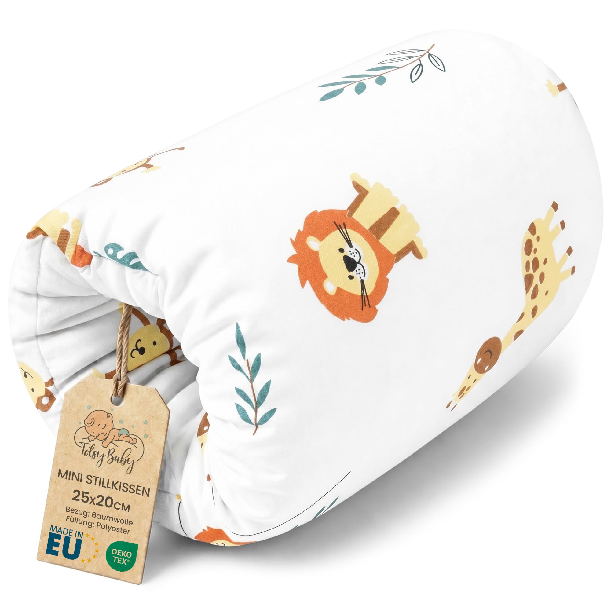 Totsy Baby Kleines Stillkissen 20 cm – Stillmuff Armkissen für Mama und Papa beim Füttern mit Flasche – Breastfeeding Pillow aus Baumwolle waschbar für die Wickeltasche Safari Weiß