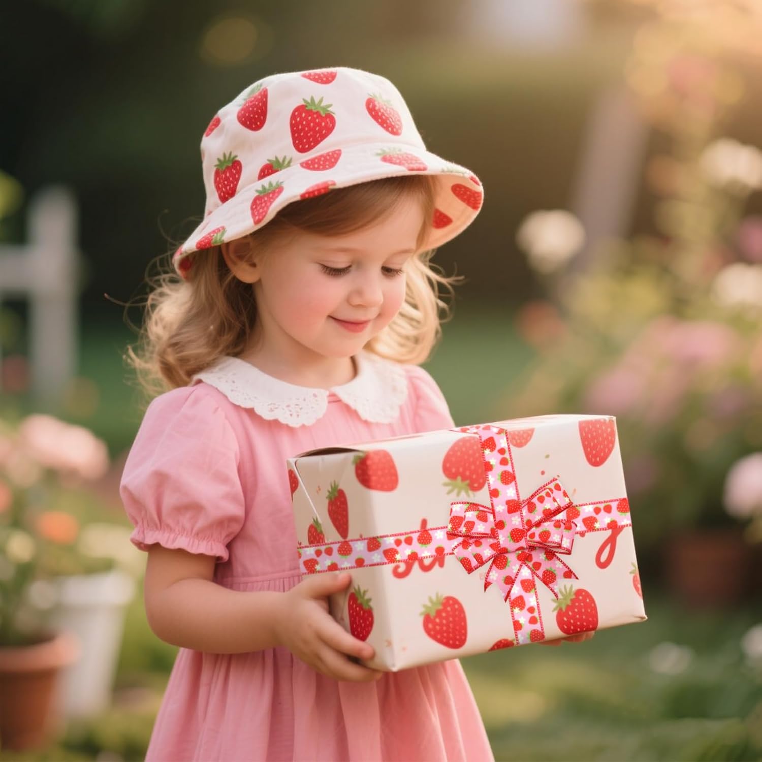 Strawberry Wired Ribbon 2Rolls - 10Yards, Red and White Strawberry Fabric Ribbon Roll Fruit Theme for Baby Shower, Gift Wrapping, Spring Summer Party Wreaths, DIY Crafts, Trims, Hair Bow Making - Image 6