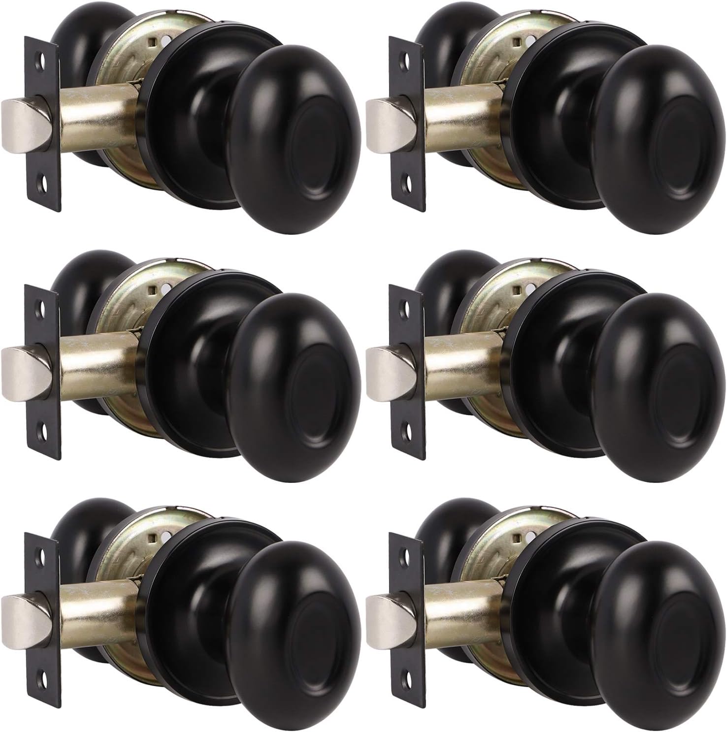 Probrico Passage Door Knobs Handles Interior Hall/Closet Keyless Egg Style Locksets, Oval Door Knob in Flat Black Finish 6 Pack