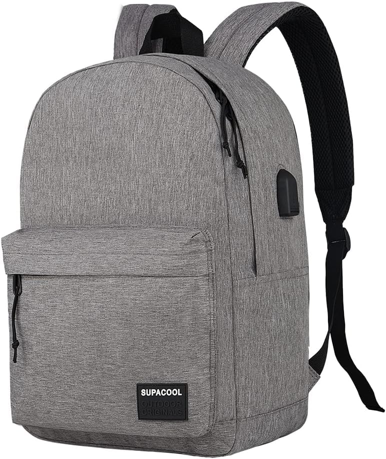 SUPACOOL Lightweight Casual Laptop Backpack for Men and Women classic backpack for College Travel Work(Light grey)