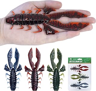 5.5in Battle Craw Soft Plastic Baits Set for Big Bass Fish, Removable Rattle in Fishing Lure attractant Largemouth Trout Crappie in Freshwater Saltwater,Red Green Blue Weedless Swimbaits Kit