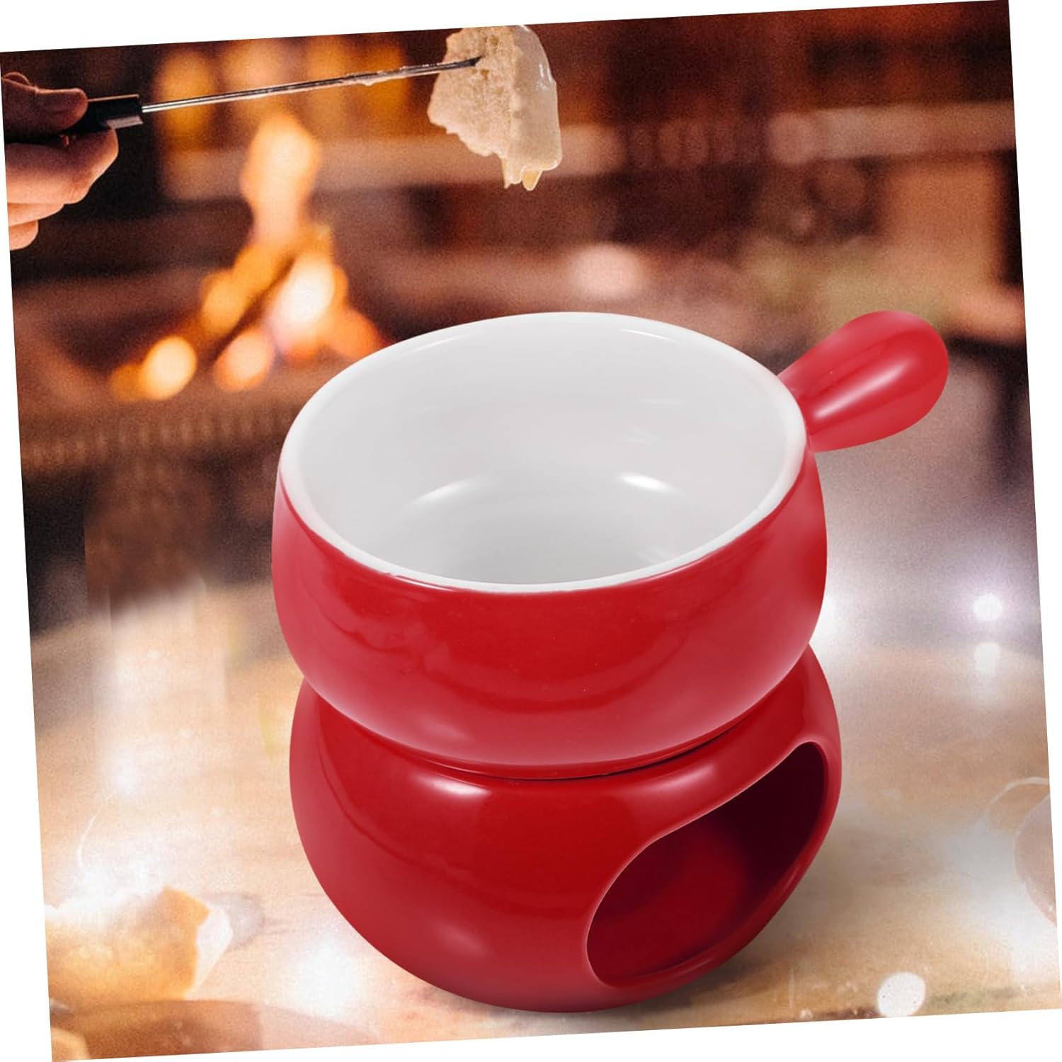 1Set Ceramic Ice Chocolate Melting Pot Versatile Cheese Butter Fondue Pot with Handle for Home Bakeries and Restaurants Includes Forks