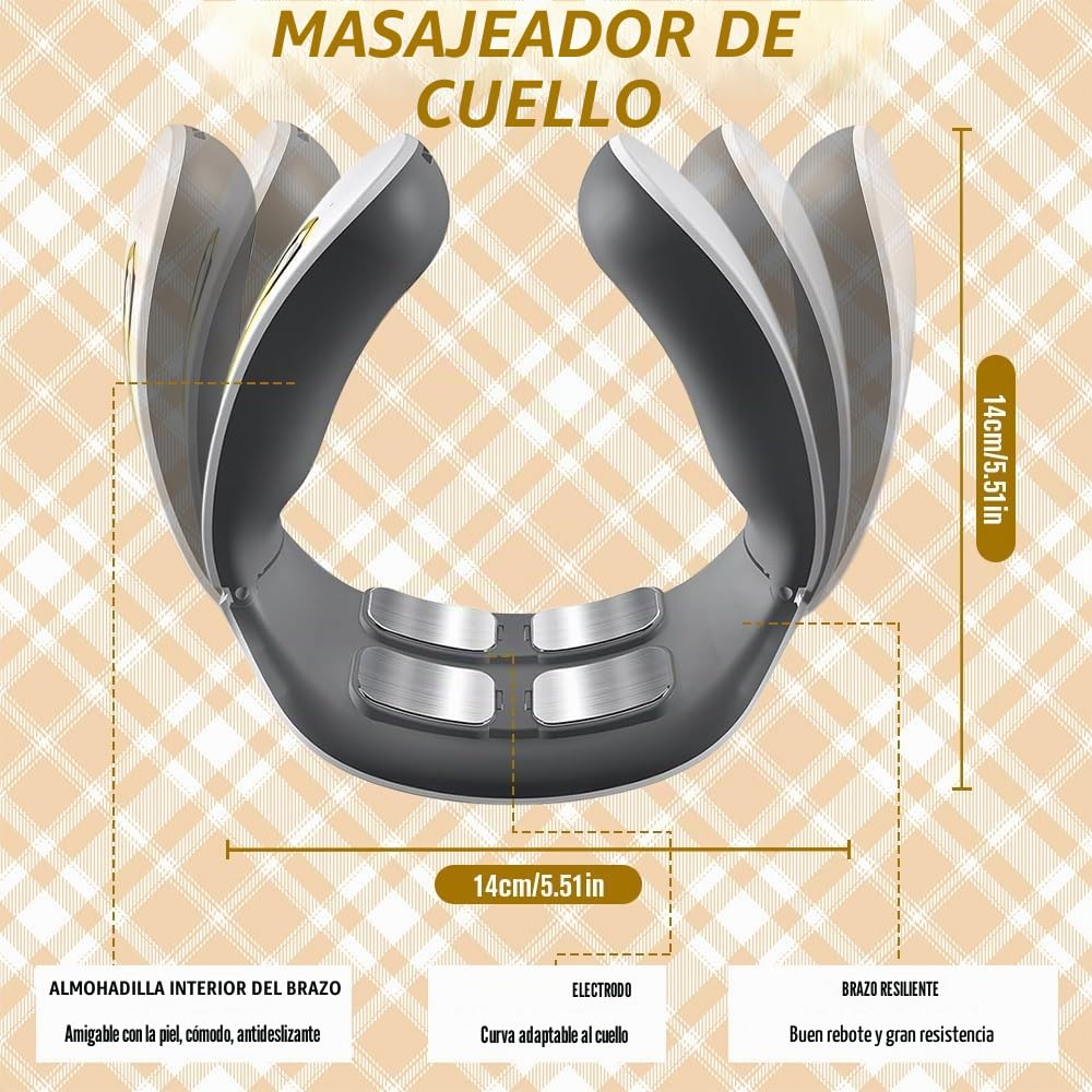 Masajeador Cuello Cervical, Masajeador Eléctrico Portátil con Terapia Calor 42°C, 6 Modos y 9 Niveles de Intensidad Adecuado para Viajes, Familia, Oficina