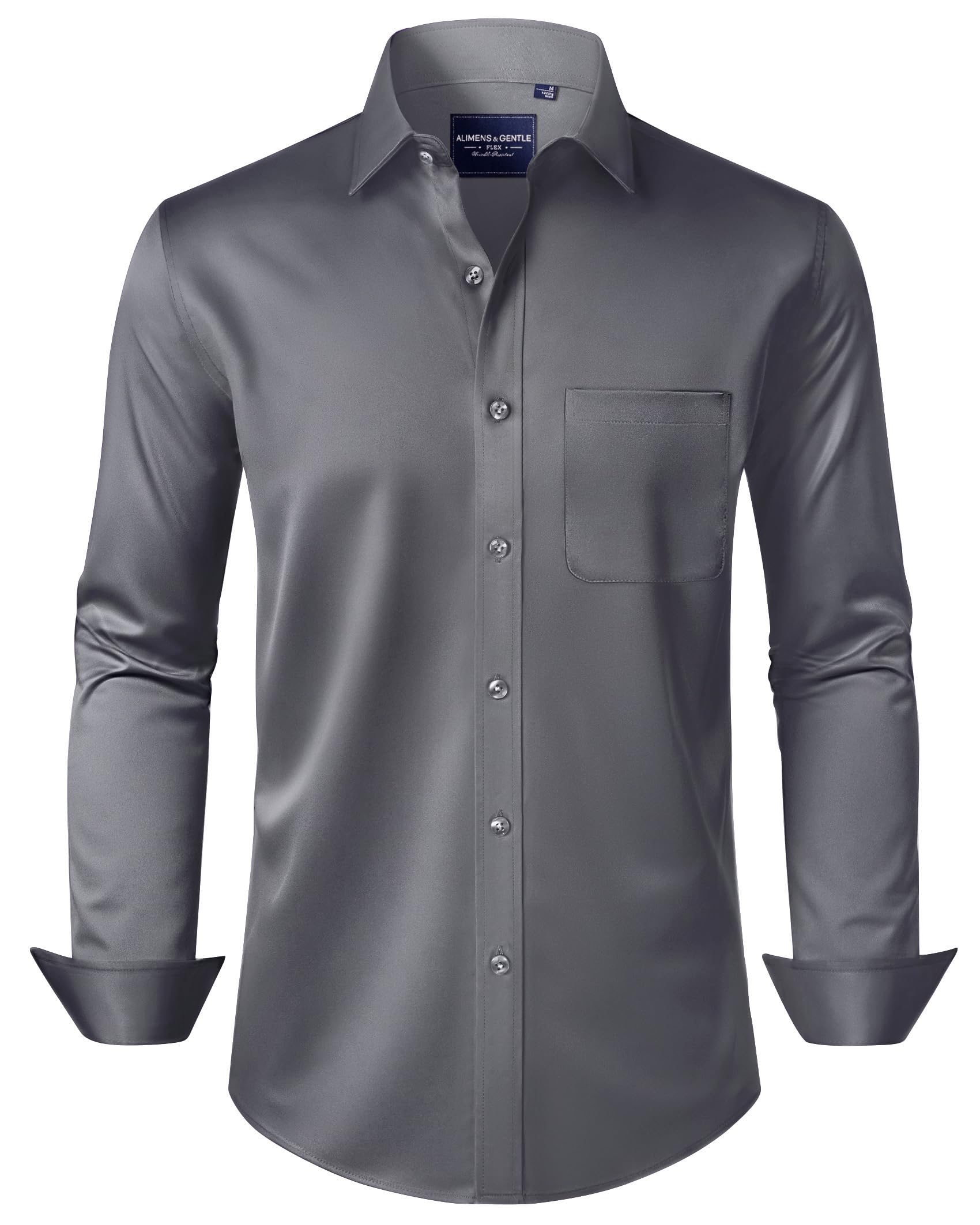 Alimens & Gentle Men's Dress Shirts Long Sleeve Stretch Wrinkle-Free Formal Solid Button Down Shirt with Pocket — view 10